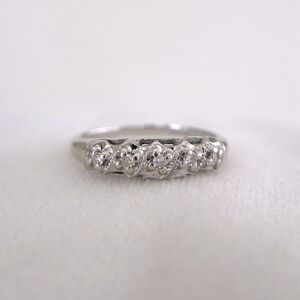 Vintage Solid 14K White Gold Diamond Ring Art Deco Wedding Band Anniversary